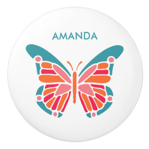 Stylized Butterfly custom name ceramic knob