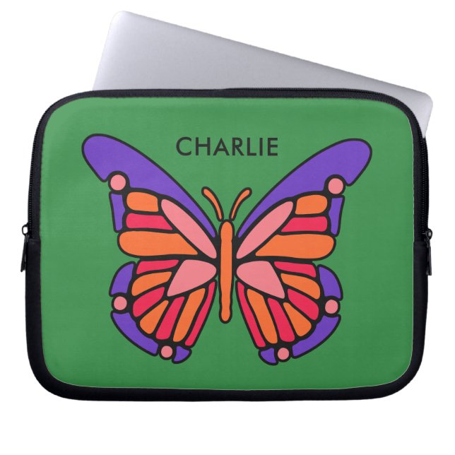 Stylized Butterfly custom name laptop sleeves (Front)