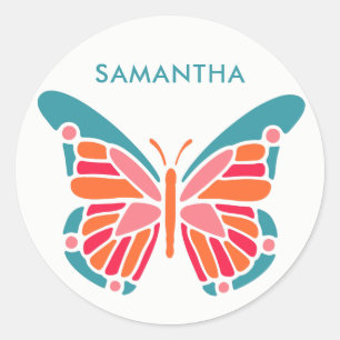 Stylized Butterfly custom name stickers