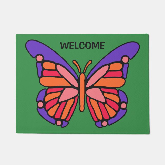 Stylized Butterfly custom text & colour door mats (Front)