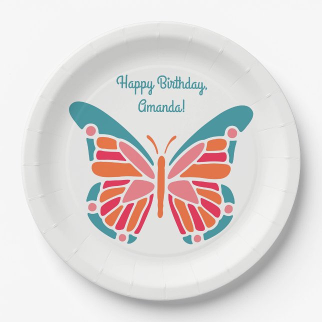 Stylized Butterfly custom text paper plates (Front)