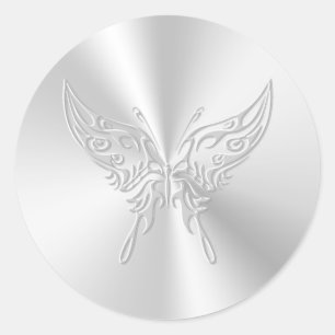 Stylized Butterfly Round Tail, Embossed-effect Classic Round Sticker