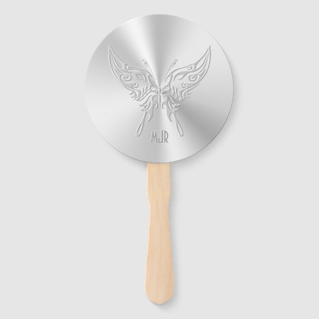 Stylized Butterfly Round Tail, Embossed-effect Hand Fan (Front)