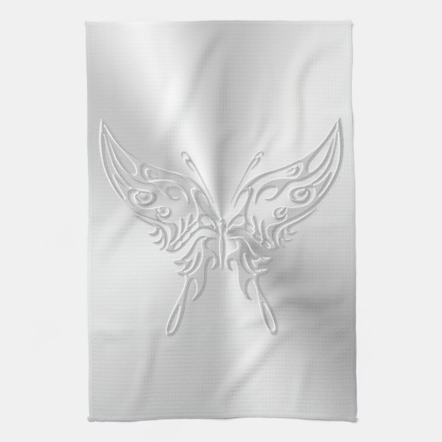 Stylized Butterfly Round Tail, Embossed-effect Kitchen Towel (Vertical)
