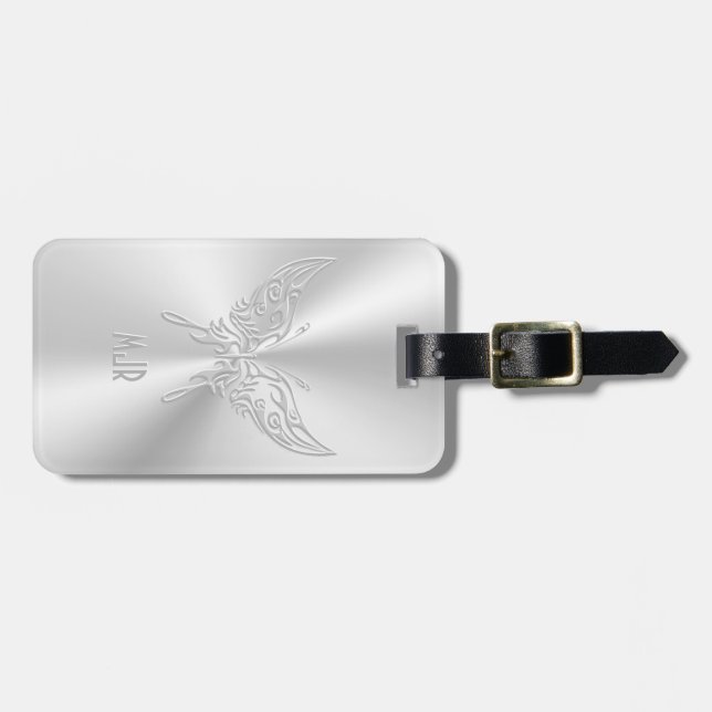 Stylized Butterfly Round Tail, Embossed-effect Luggage Tag (Front Horizontal)