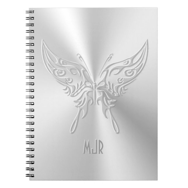Stylized Butterfly Round Tail, Embossed-effect Notebook (Front)