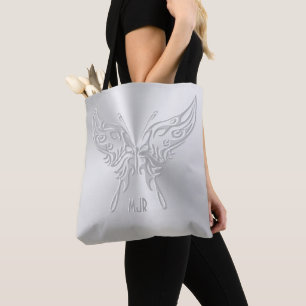 Stylized Butterfly Round Tail, Embossed-effect Tote Bag