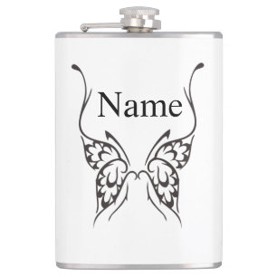 Stylized Butterfly Tattoo Thunder_Cove Hip Flask