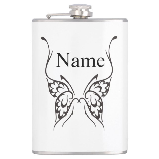 Stylized Butterfly Tattoo Thunder_Cove Hip Flask (Front)