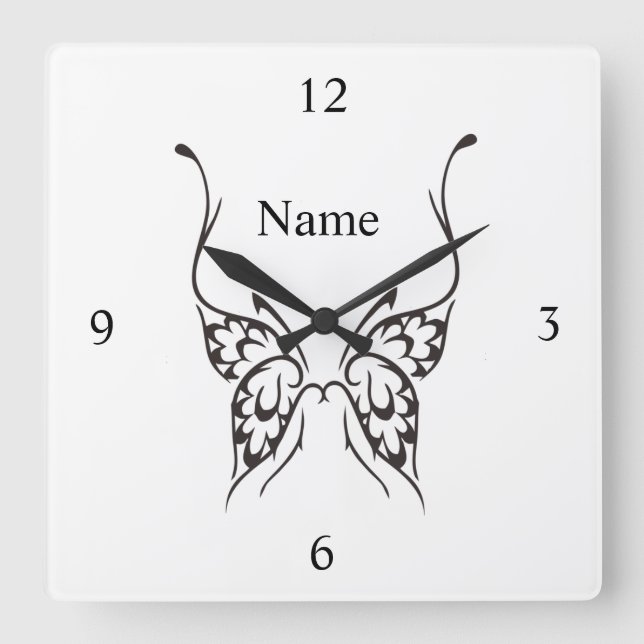 Stylized Butterfly Tattoo Thunder_Cove Square Wall Clock (Front)