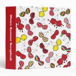 Stylized Cartoon Funny Cheeky Red Cherries Pattern Binder