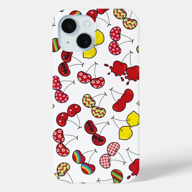 Stylized Cartoon Funny Cheeky Red Cherries Pattern Case-Mate iPhone Case (Back)