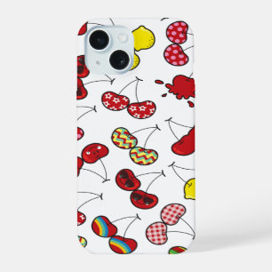 Stylized Cartoon Funny Cheeky Red Cherries Pattern iPhone 15 Case