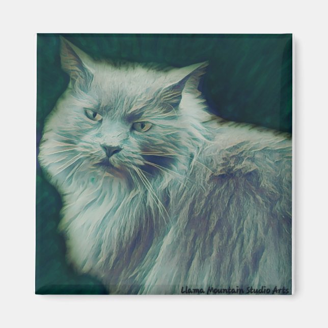Stylized Cat #1 Green Twig magnet (Front)