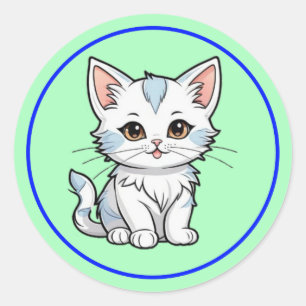 Stylized Cat Cartoon Line Art Design-52316 Classic Round Sticker