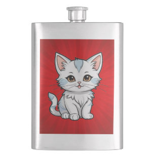 Stylized Cat Cartoon Line Art Design-52316 Hip Flask
