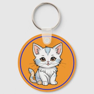Stylized Cat Cartoon Line Art Design-52316 Keychain