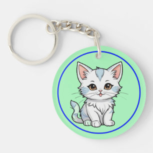 Stylized Cat Cartoon Line Art Design-52316 Keychain