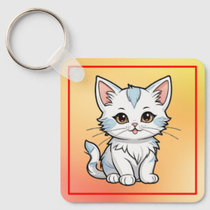 Stylized Cat Cartoon Line Art Design-52316 Keychain