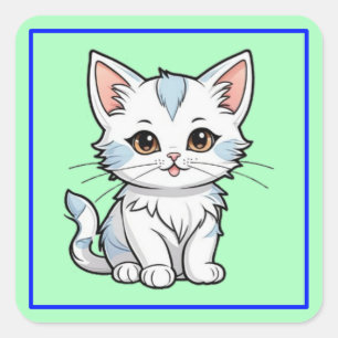 Stylized Cat Cartoon Line Art Design-52316 Square Sticker
