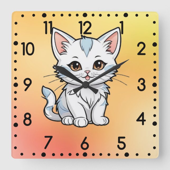 Stylized Cat Cartoon Line Art Design-52316 Square Wall Clock (Front)