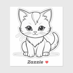 Stylized Cat Kitten Line Art Design-52315