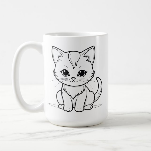 Stylized Cat Kitten Line Art Design-52315 Coffee Mug (Left)
