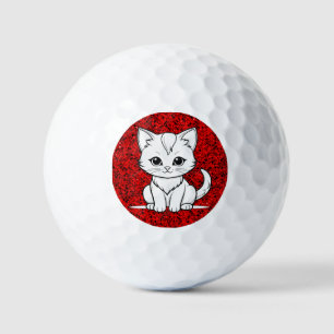 Stylized Cat Kitten Line Art Design-52315 Golf Balls