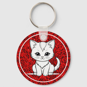 Stylized Cat Kitten Line Art Design-52315 Keychain