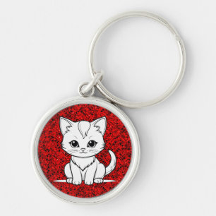 Stylized Cat Kitten Line Art Design-52315 Keychain