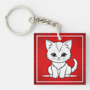 Stylized Cat Kitten Line Art Design-52315 Keychain