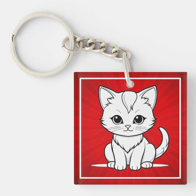 Stylized Cat Kitten Line Art Design-52315 Keychain (Front)