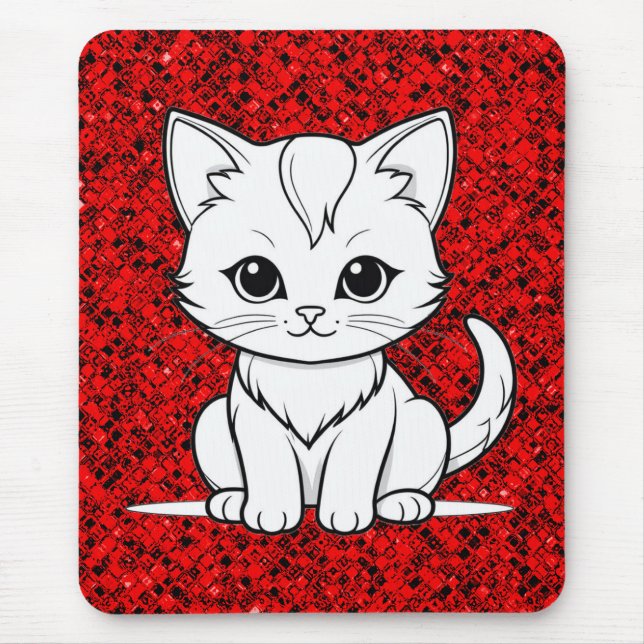 Stylized Cat Kitten Line Art Design-52315 Mouse Pad (Front)