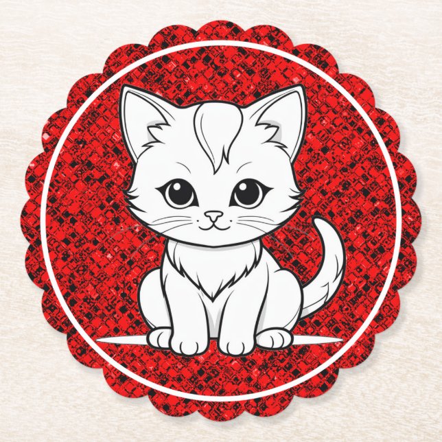 Stylized Cat Kitten Line Art Design-52315 Paper Coaster (Front)