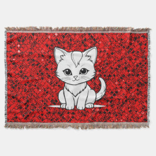 Stylized Cat Kitten Line Art Design-52315 Throw Blanket