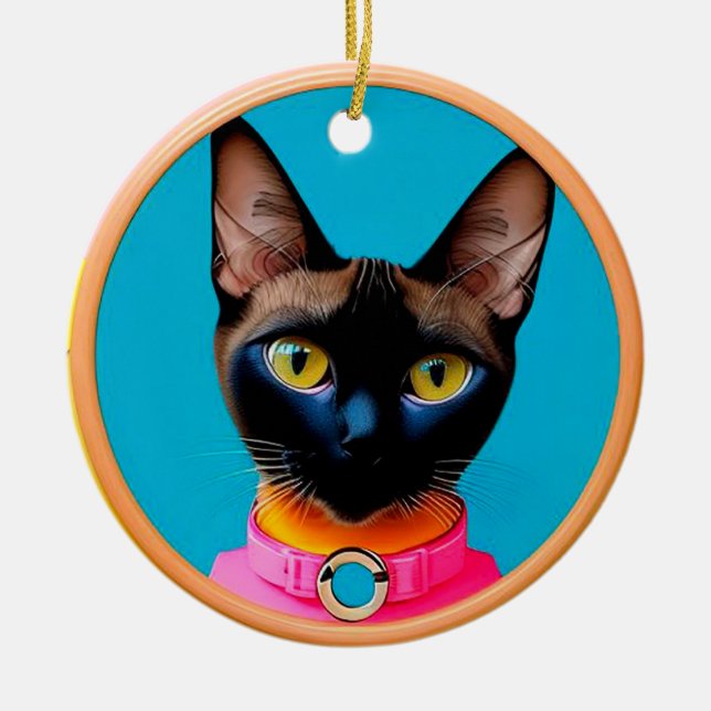 Stylized Cat Portrait With Bold Colours Ceramic Ornament (Front)