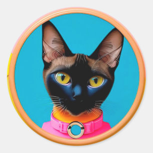 Stylized Cat Portrait With Bold Colours Classic Round Sticker