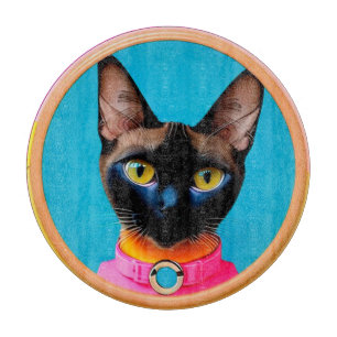 Stylized Cat Portrait With Bold Colours Cutting Board
