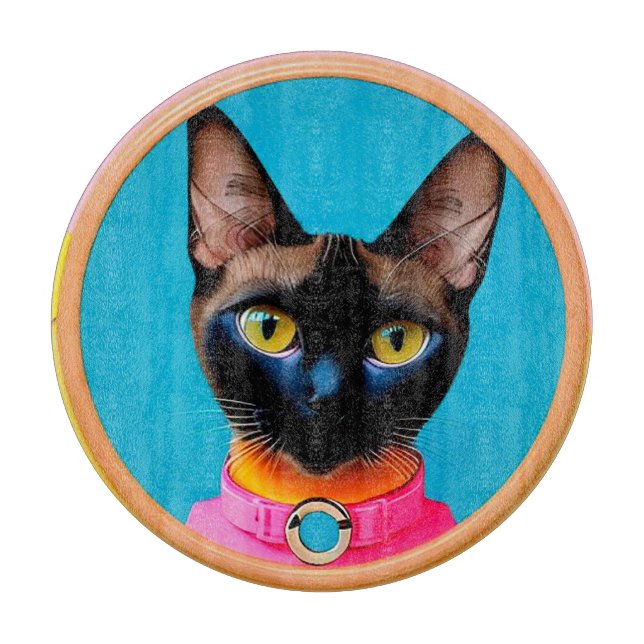 Stylized Cat Portrait With Bold Colours Cutting Board (Front)