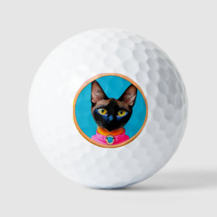 Stylized Cat Portrait With Bold Colours Golf Balls