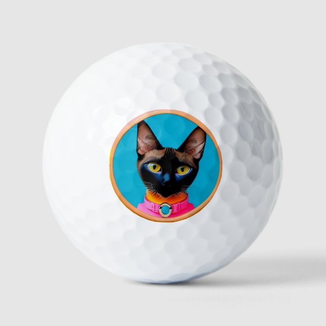 Stylized Cat Portrait With Bold Colours Golf Balls (Front)