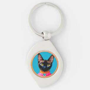Stylized Cat Portrait With Bold Colours Keychain