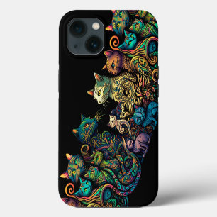 Stylized Cat Tribe Colours on Black Frieze iPhone 13 Case
