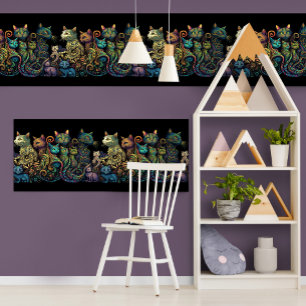 Stylized Cat Tribe Colours on Black Frieze Poster