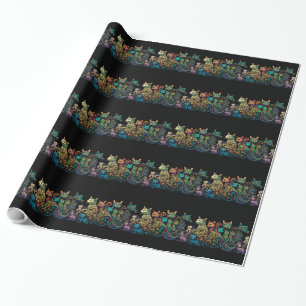 Stylized Cat Tribe Colours on Black Frieze Wrapping Paper