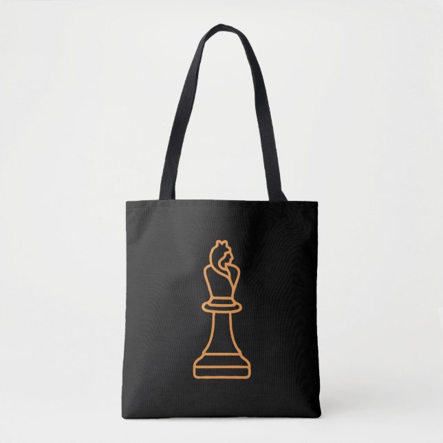 Stylized Chess Queen Illustration over Black Tote Bag (Front)