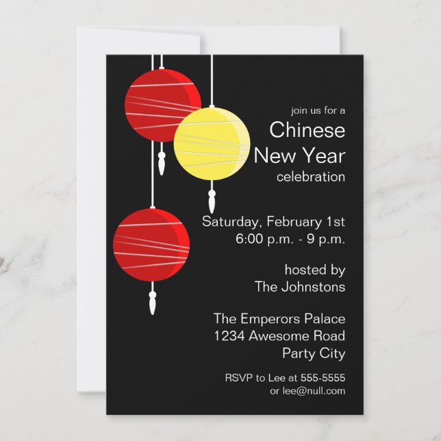 Stylized Chinese Lanterns Invitation (Front)