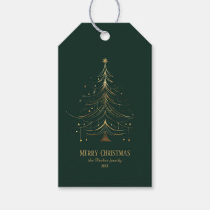 Stylized Christmas Tree in Gold on Dark Background Gift Tags