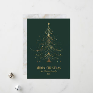 Stylized Christmas Tree in Gold on Dark Background Holiday Card