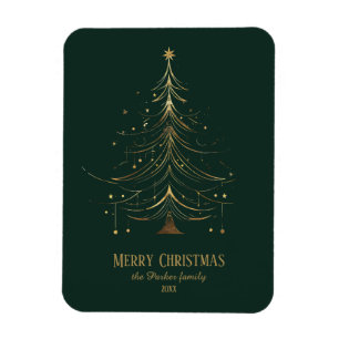 Stylized Christmas Tree in Gold on Dark Background Magnet